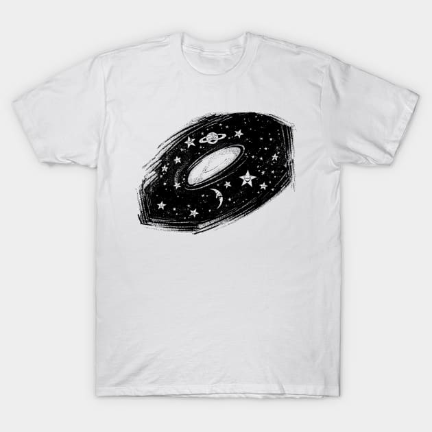 vintage fun space galaxy solar system with faces T-Shirt by opptop
